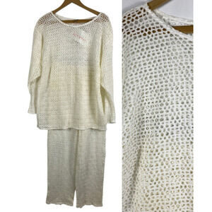 Carabella Crochet Open Knit Lounge Set Beachy Swimwear Top Pants Medium Vintage